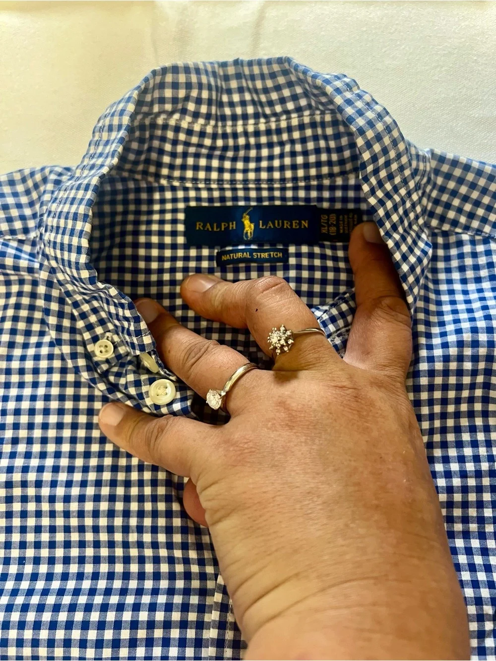 Ralph Lauren Boys Gingham Short Sleeve Button Down Shirt Size XL (18/20) Kit Nav